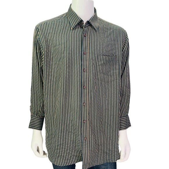 Bugatchi Uomo Mens Classic Fit Shirt Modal Blend Striped Black Size XXL 2XL - Picture 2 of 12